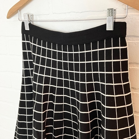 Saks Fifth Avenue Black Label Knit Skirt Plaid Academia Black Cream High waist M - Picture 7 of 10